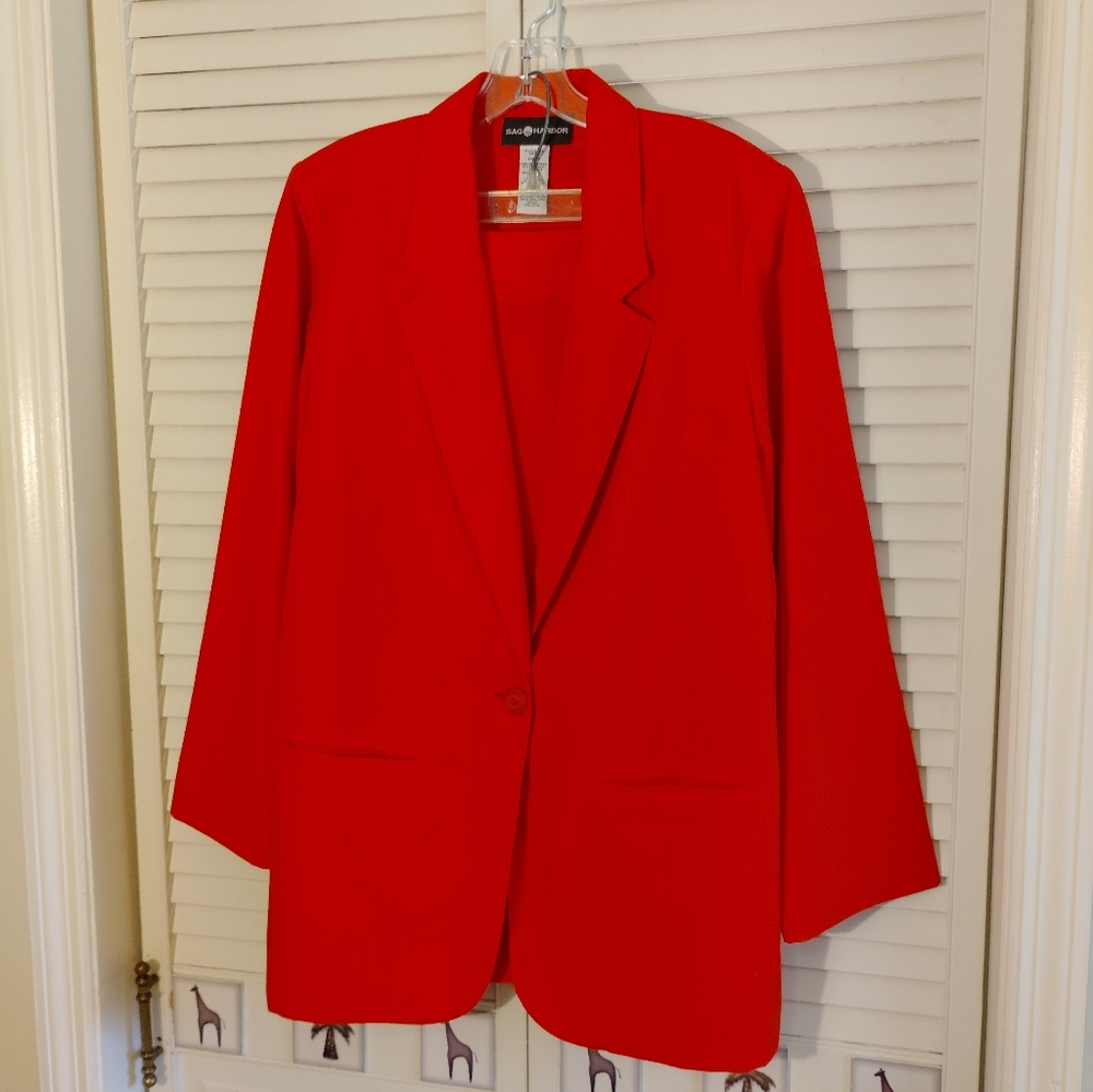 Sag Harbor Red Women's Skirt Set Blazer